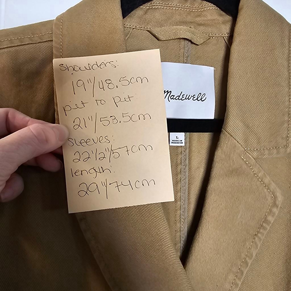 Madewell LG blazer style denim jacket, khaki/tan, boxy cut - Picture 2 of 14